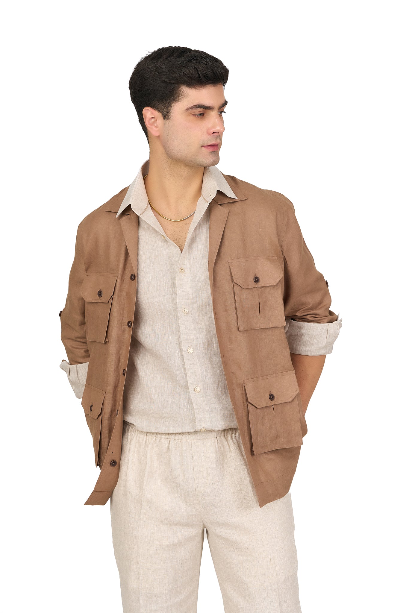 Camel Linen Utility Overshirt