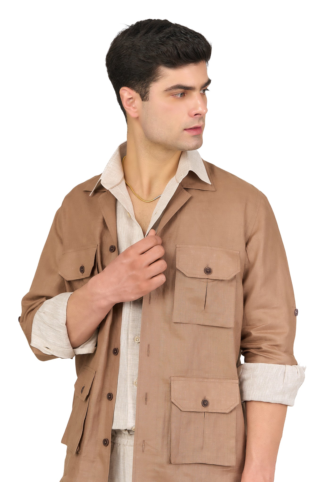 Camel Linen Utility Overshirt