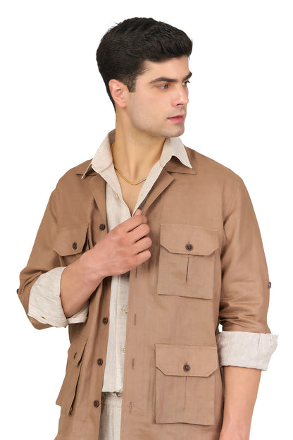 Camel Linen Utility Overshirt