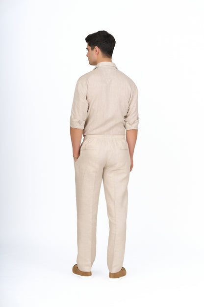 Beige Linen Drawstring Trousers