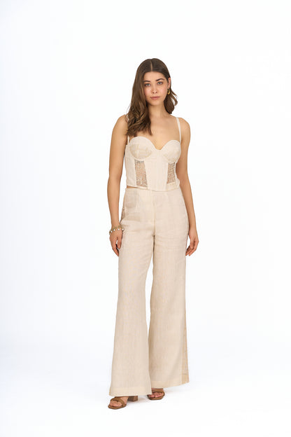 Sand Sweetheart Corset Linen Top