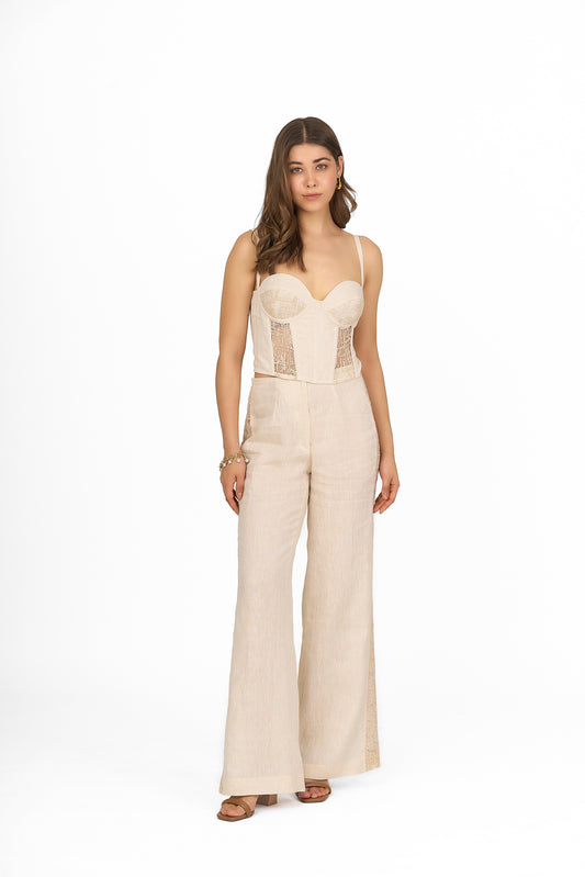 Sand Sweetheart Corset Linen Top