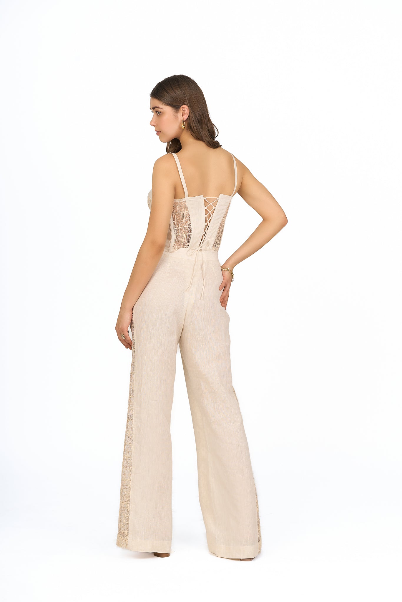 Sand Sweetheart Corset Linen Top