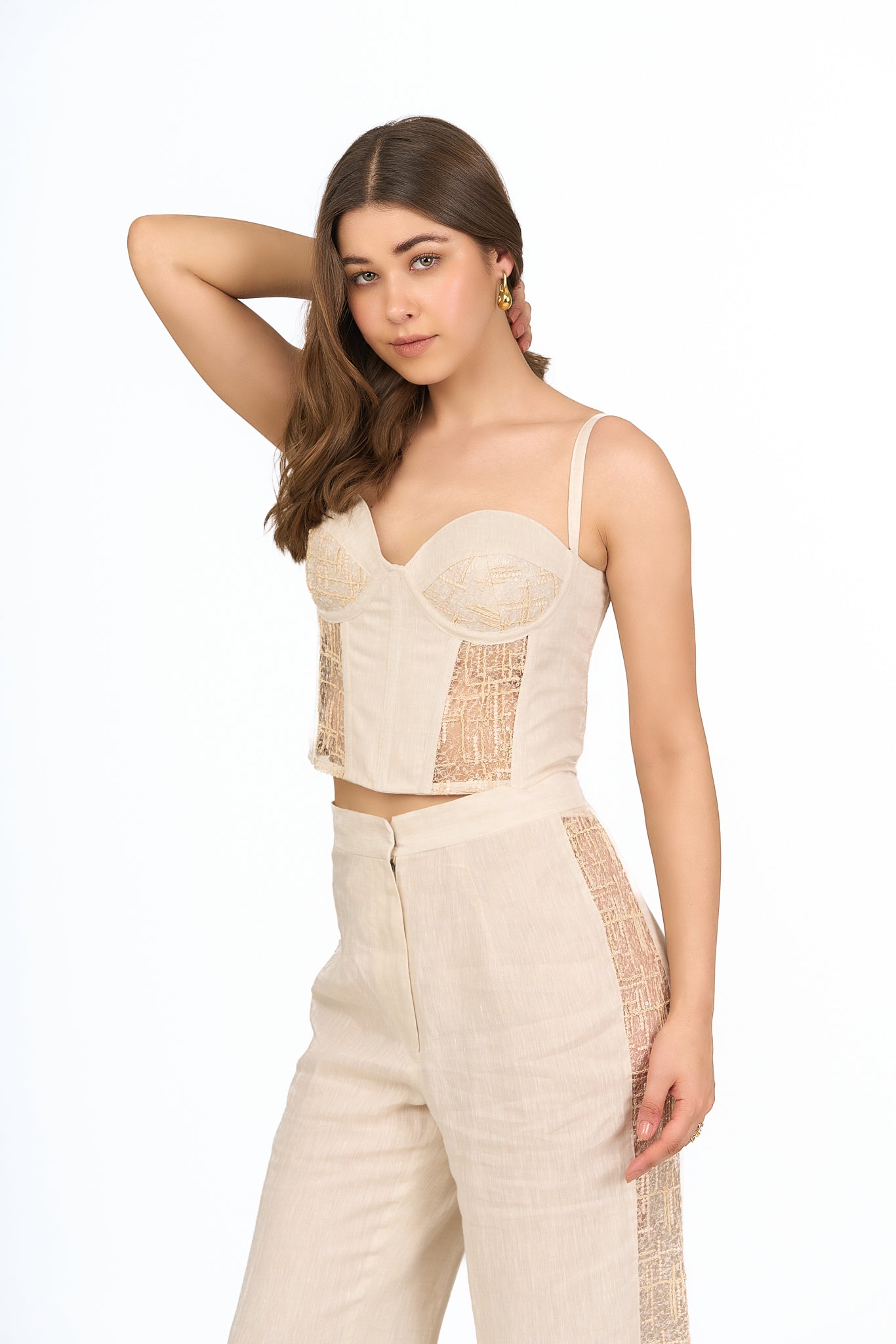 Sand Sweetheart Corset Linen Top