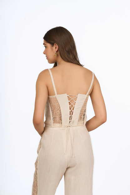 Sand Sweetheart Corset Linen Top