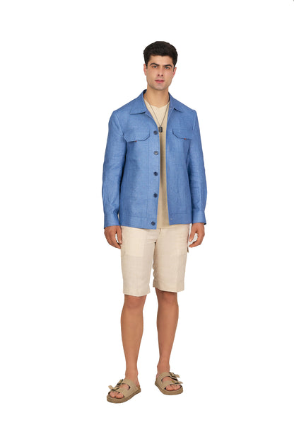 Beige Linen Cargo Shorts