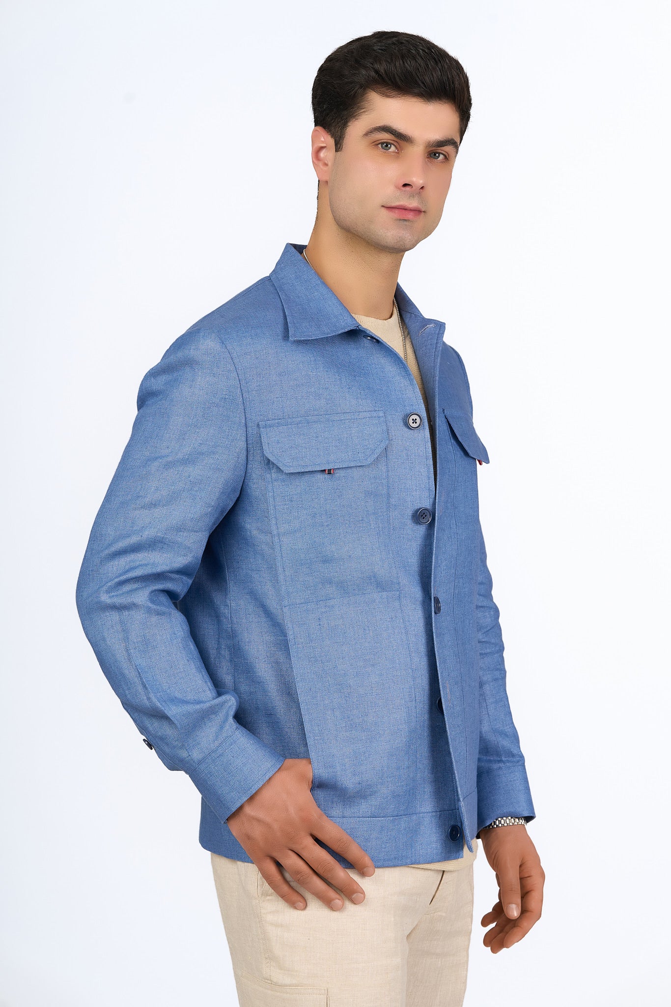 Blue Linen Shacket
