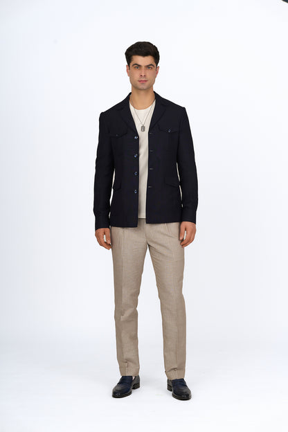 Midnight Blue Linen Utility Overshirt