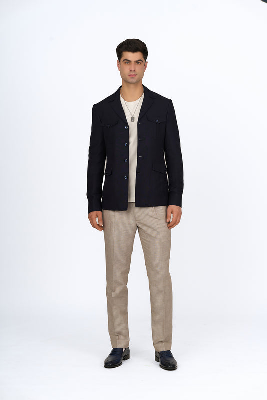 Midnight Blue Linen Utility Overshirt