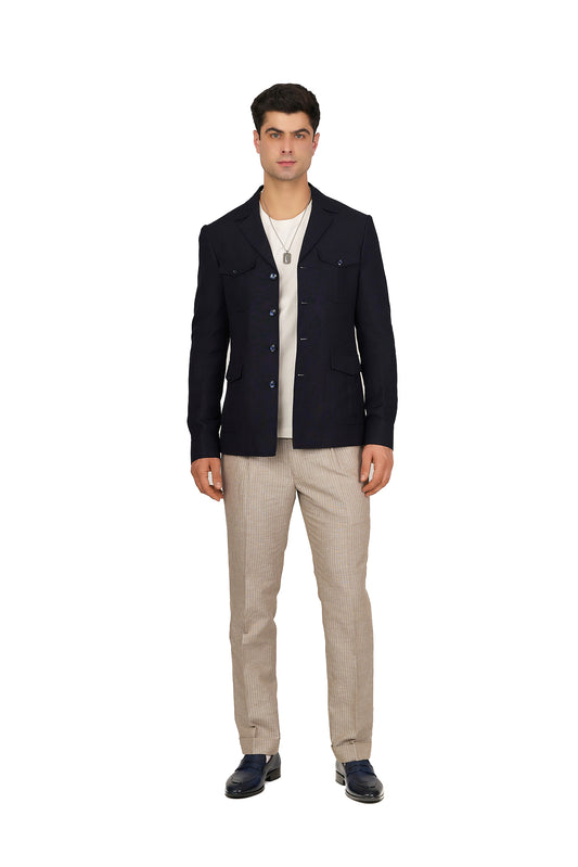 Midnight Blue Linen Utility Overshirt