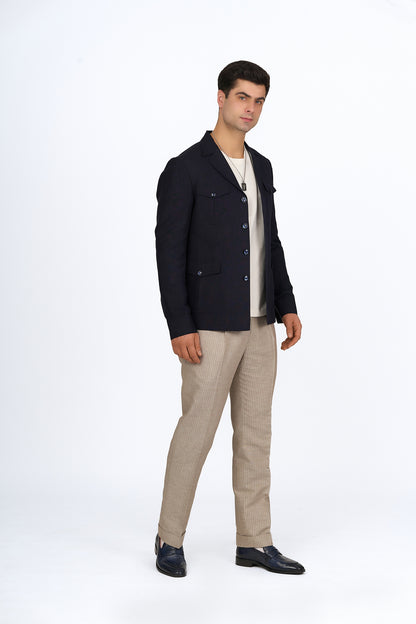 Midnight Blue Linen Utility Overshirt