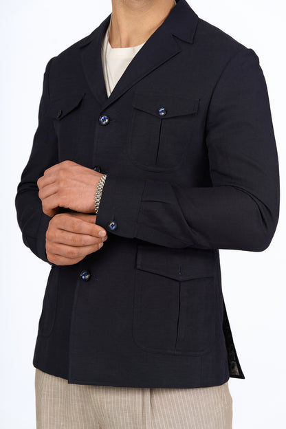 Midnight Blue Linen Utility Overshirt