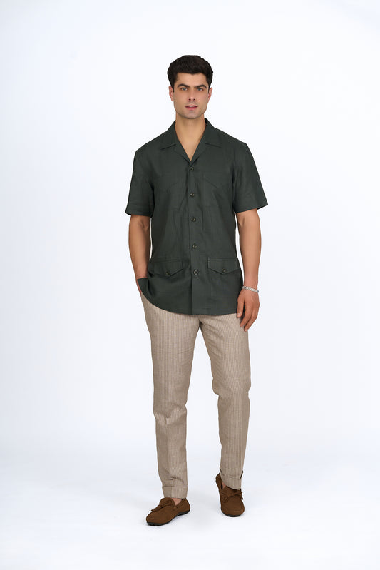 Deep Olive Linen Utility Shirt
