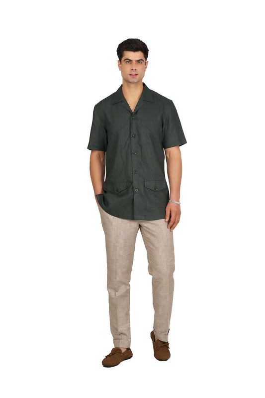 Deep Olive Linen Utility Shirt