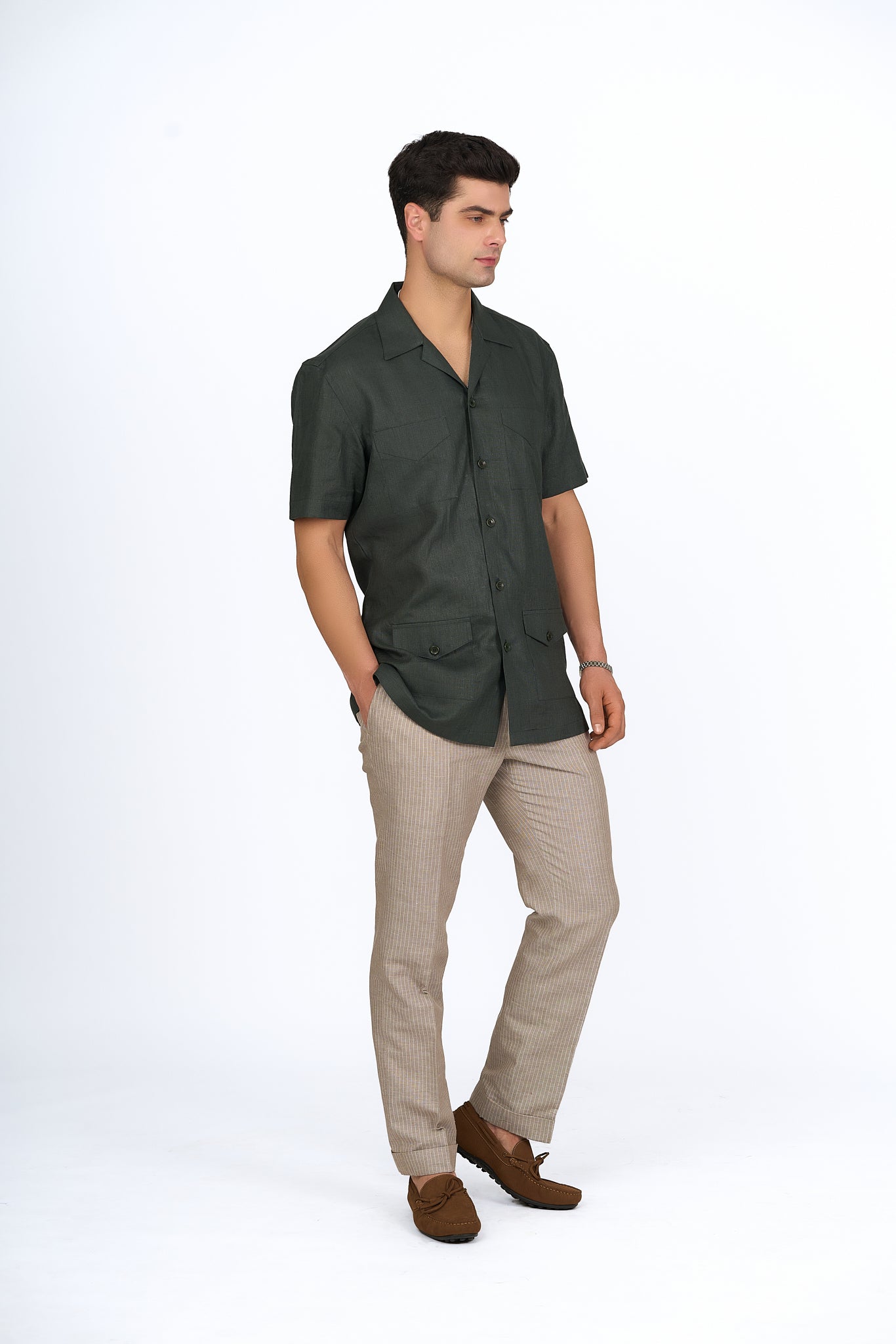 Deep Olive Linen Utility Shirt