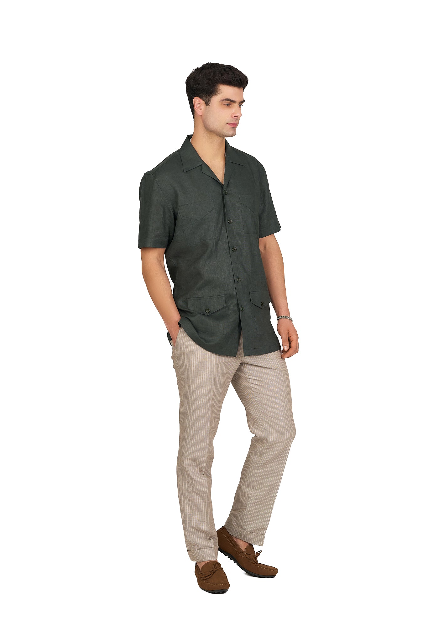 Deep Olive Linen Utility Shirt