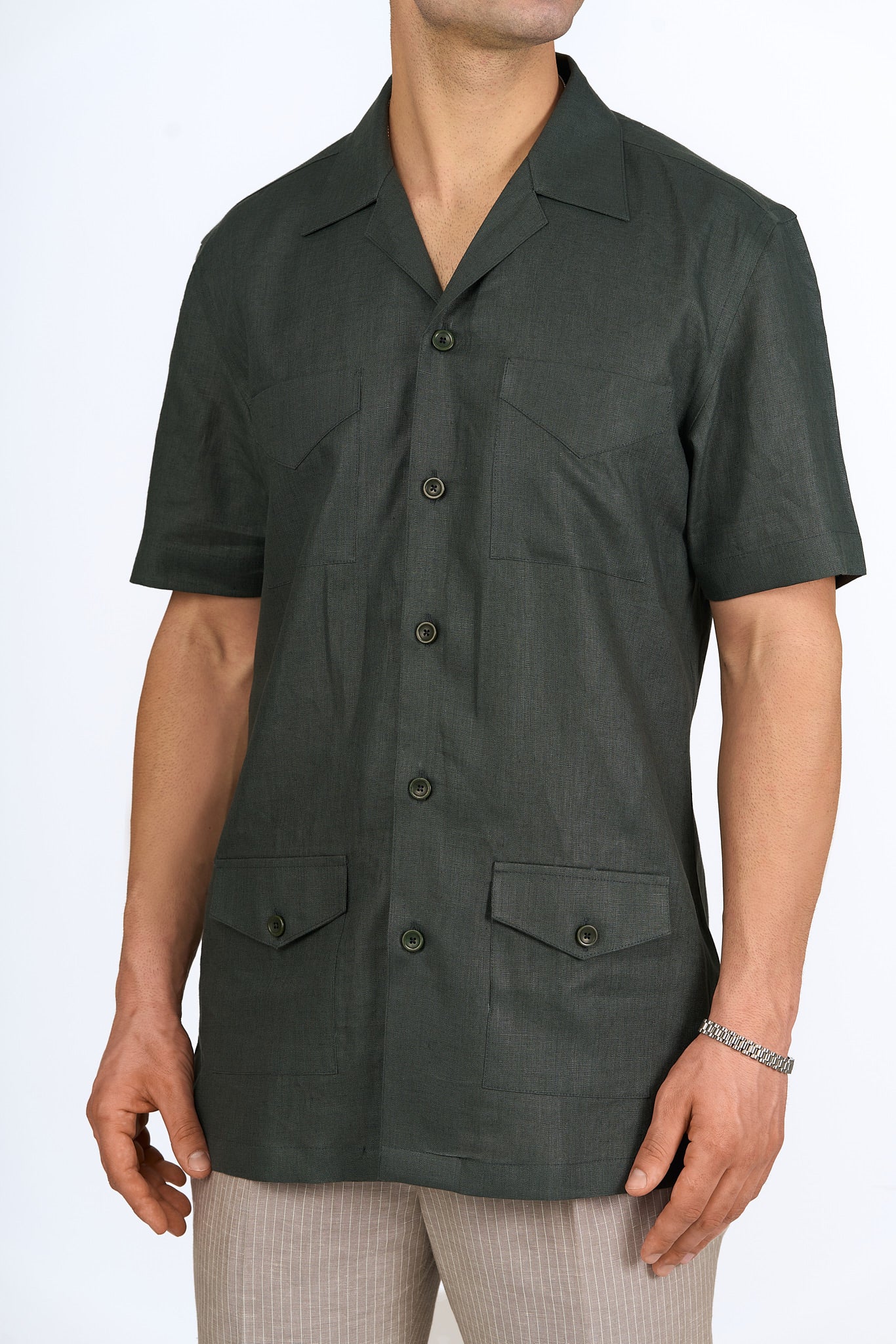 Deep Olive Linen Utility Shirt