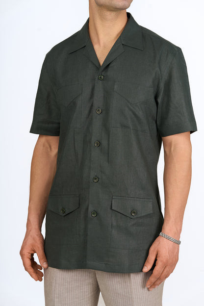 Deep Olive Linen Utility Shirt