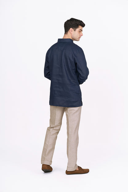 Midnight Blue Linen Half-Placket Shirt