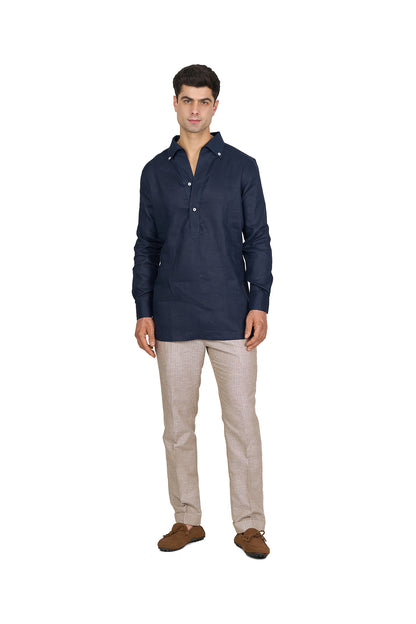 Midnight Blue Linen Half-Placket Shirt