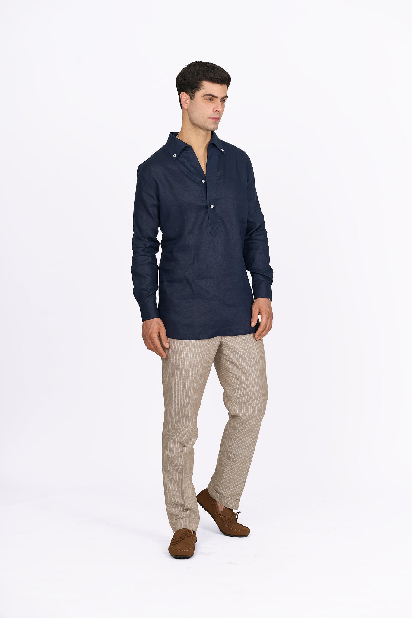 Midnight Blue Linen Half-Placket Shirt