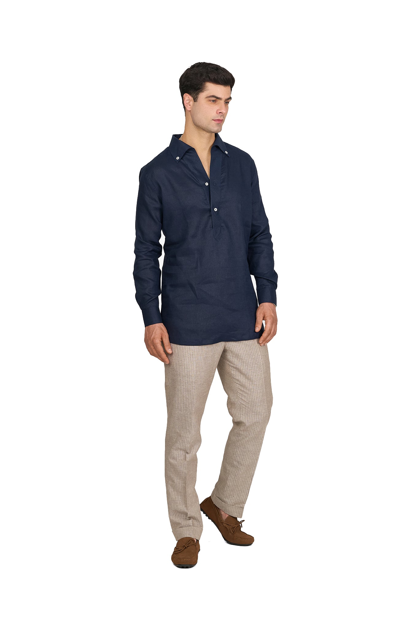 Midnight Blue Linen Half-Placket Shirt