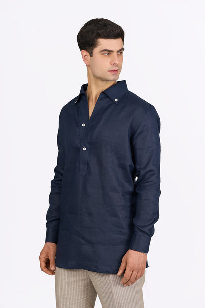 Midnight Blue Linen Half-Placket Shirt