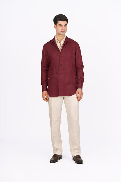Burgundy Linen Overshirt