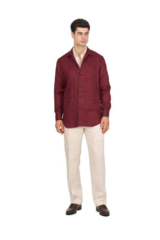 Burgundy Linen Overshirt