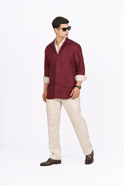 Burgundy Linen Overshirt