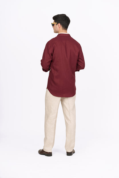 Burgundy Linen Overshirt