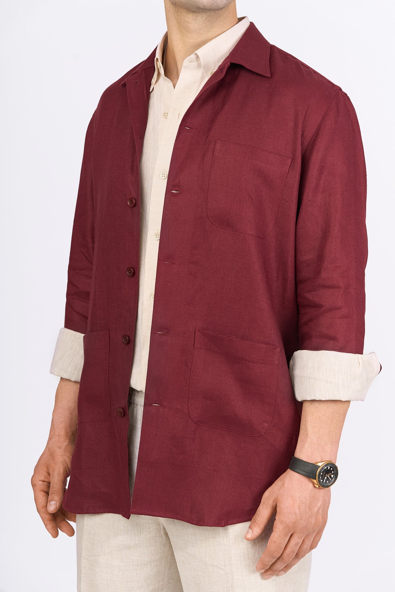 Burgundy Linen Overshirt