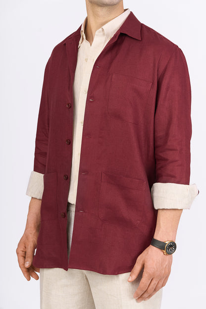 Burgundy Linen Overshirt