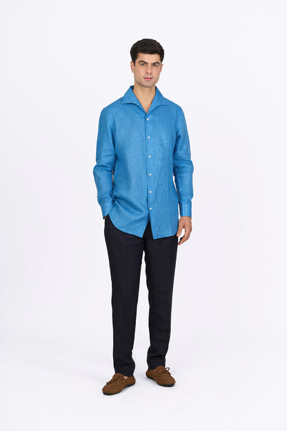 Azure Blue Linen Shirt