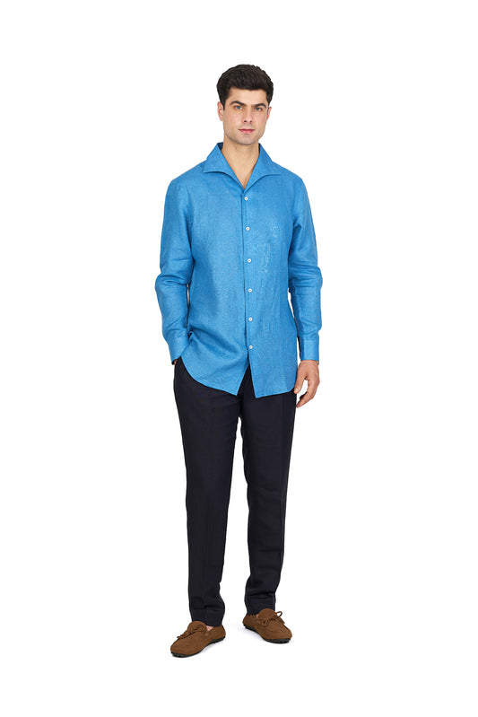 Azure Blue Linen Shirt