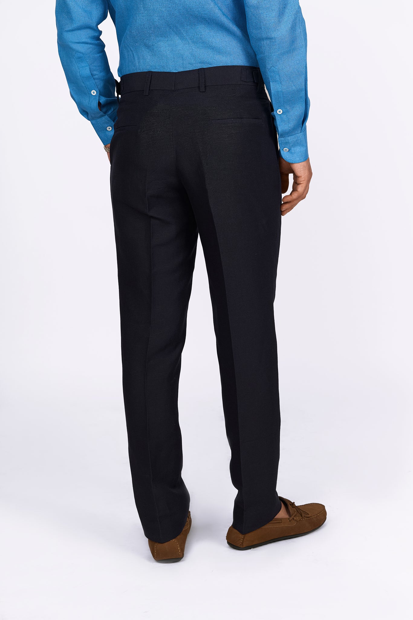 Midnight Blue Linen Pleated Trousers