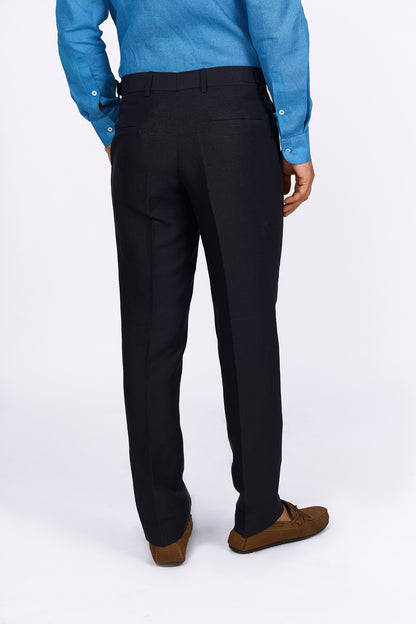 Midnight Blue Linen Pleated Trousers