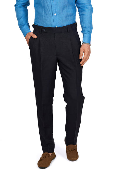 Midnight Blue Linen Pleated Trousers