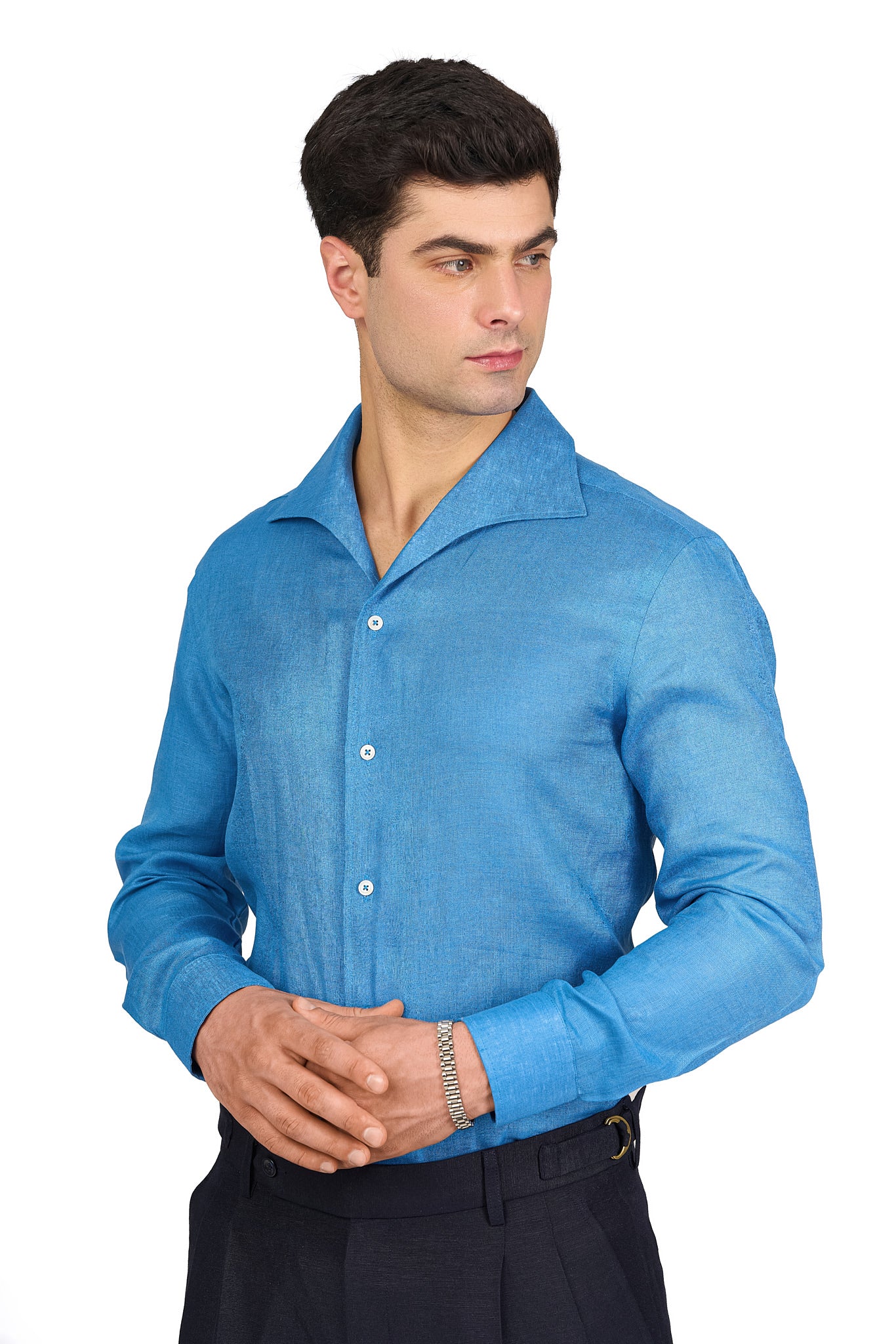 Azure Blue Linen Shirt