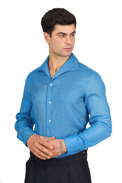 Azure Blue Linen Shirt