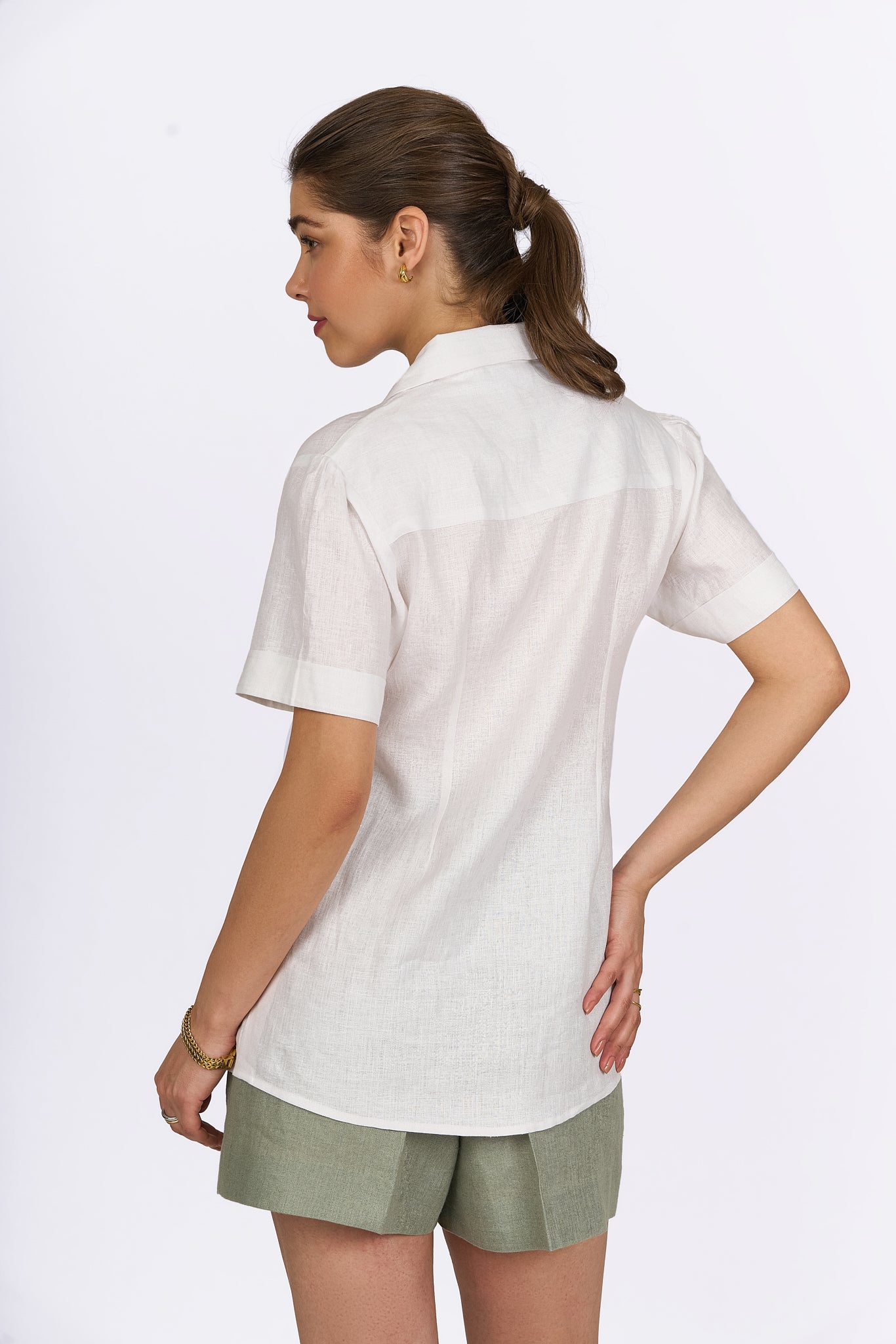 Pearl White Camp Collar Linen Shirt