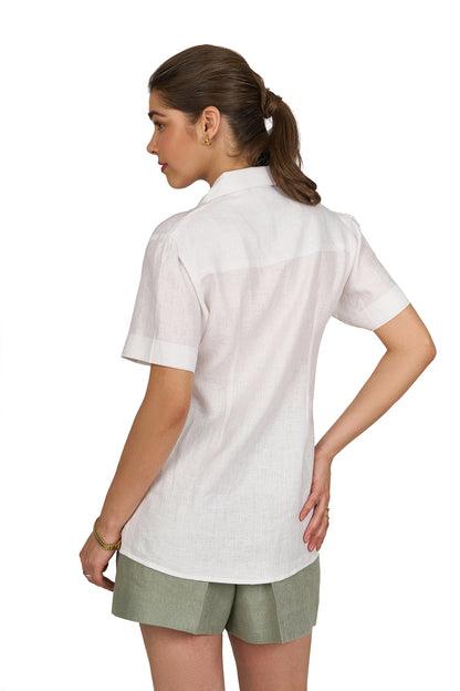 Pearl White Camp Collar Linen Shirt