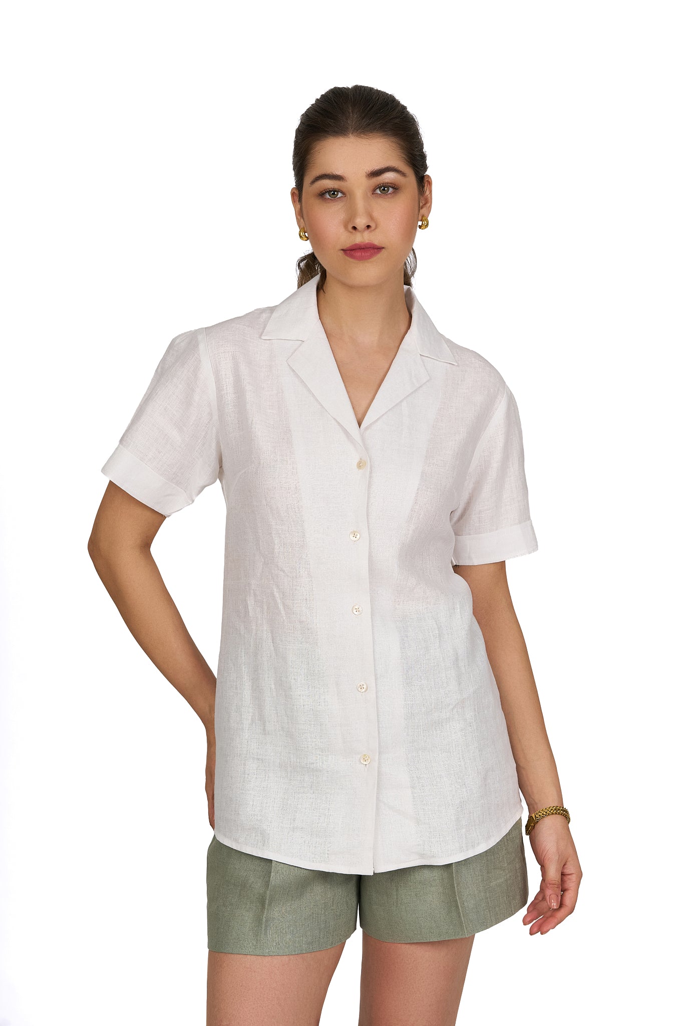 Pearl White Camp Collar Linen Shirt