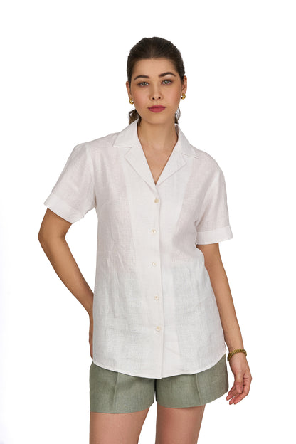 Pearl White Camp Collar Linen Shirt