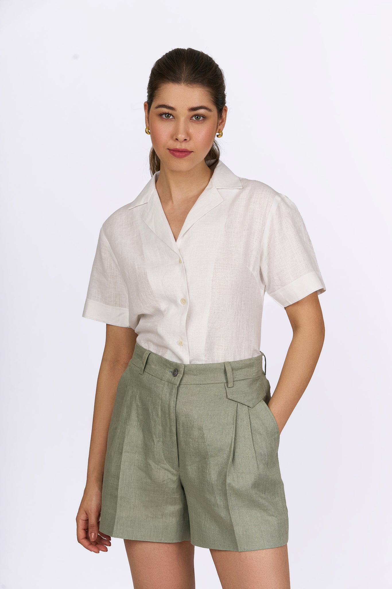 Pearl White Camp Collar Linen Shirt