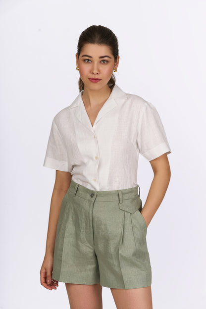 Pearl White Camp Collar Linen Shirt