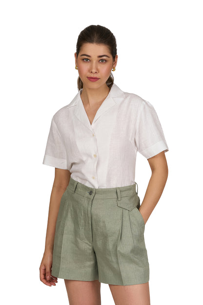 Pearl White Camp Collar Linen Shirt