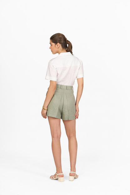 Pearl White Camp Collar Linen Shirt