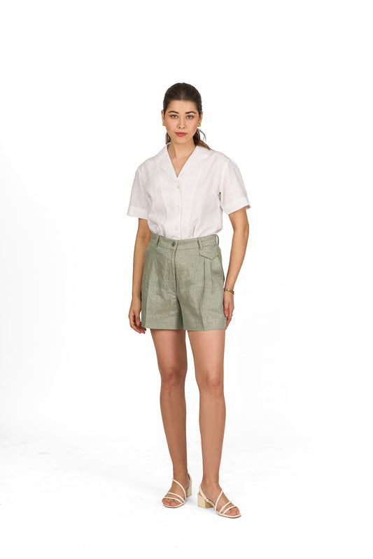 Pearl White Camp Collar Linen Shirt