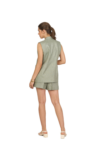 Sage Green Shawl Lapel Linen Vest